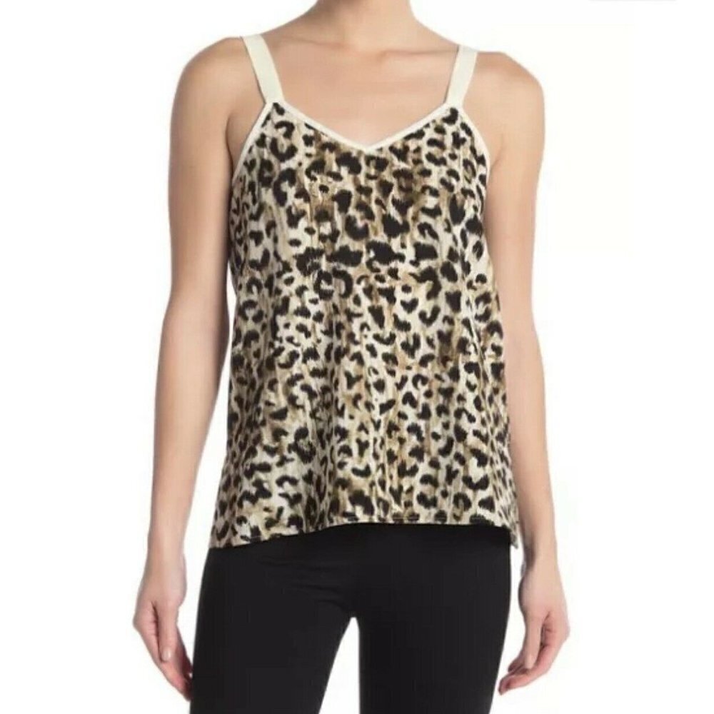 Bobeau Cheetah Print Tan V-neck‎ Camisole Blouse Sz M Lightweight